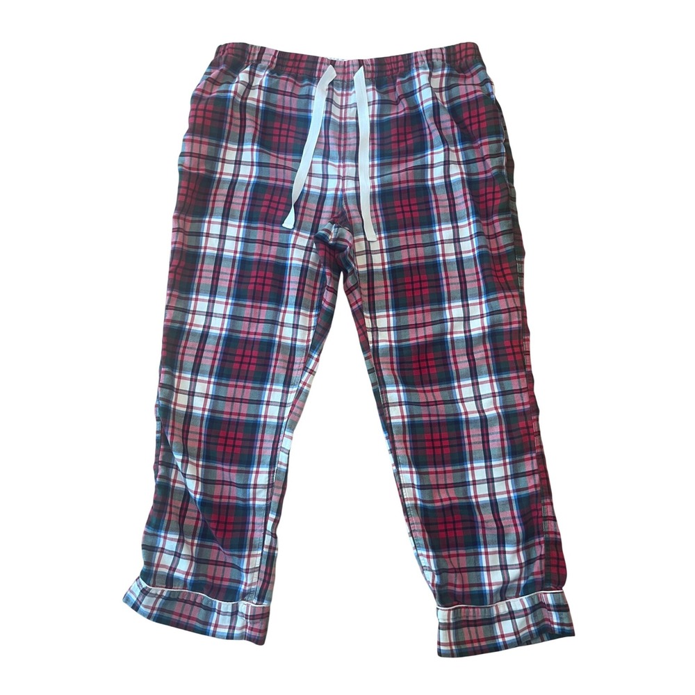 Lands End Womens XL 18 Red Blue Plaid Cotton Flannel Pajama‎ Pants Sleepwear